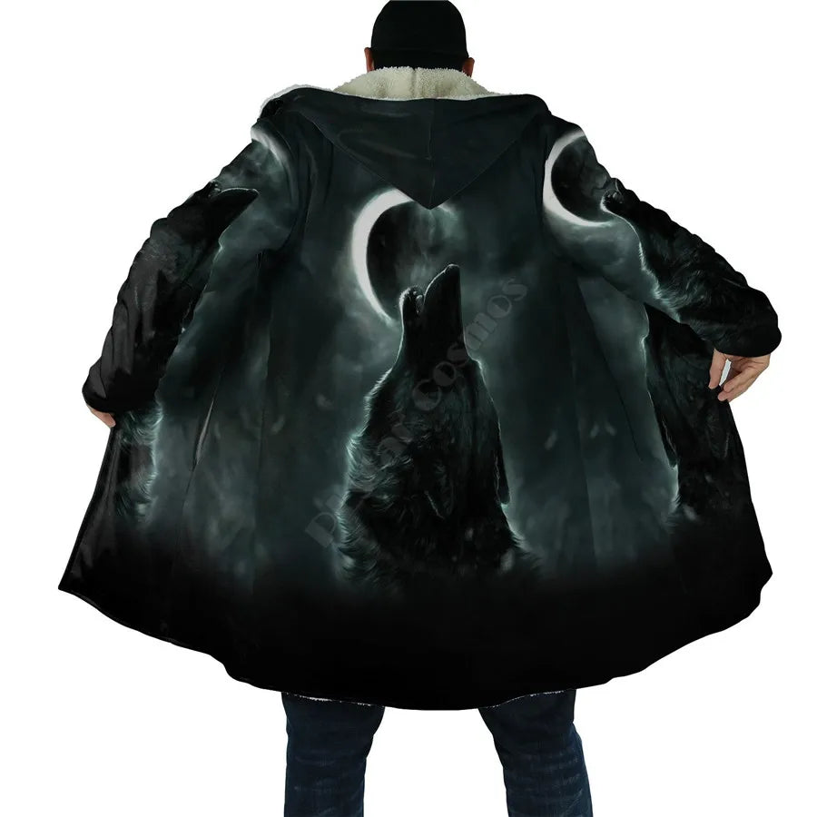 Winter Men For Women Hooded Cloak Darkness Wolf Love Gets you Hurt 3D All Over Prined Fleece wind breaker Warm Hood Cloak