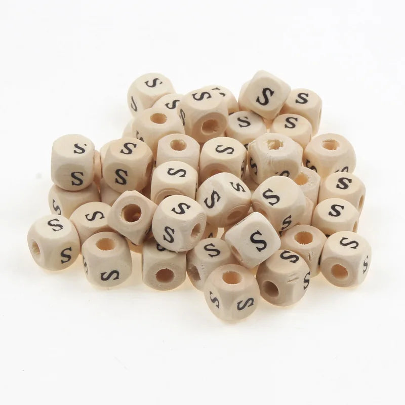 Natural Wooden 50pcs10mm Square Letter Beads Handmade Making Fashion Jewelry Gasket Beads DIY Wooden Bead Carfts Letter Optional