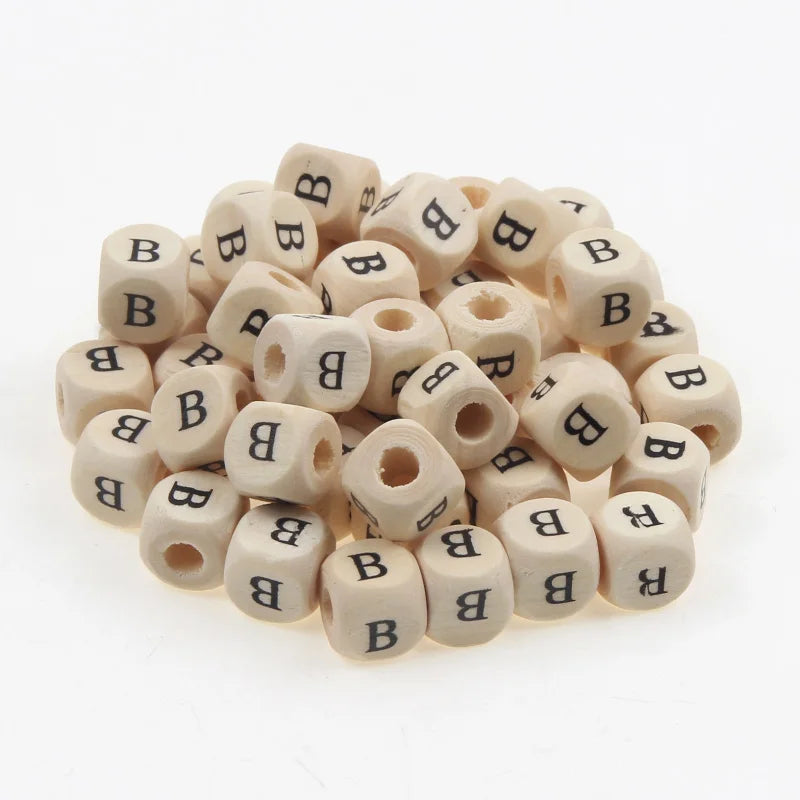 Natural Wooden 50pcs10mm Square Letter Beads Handmade Making Fashion Jewelry Gasket Beads DIY Wooden Bead Carfts Letter Optional