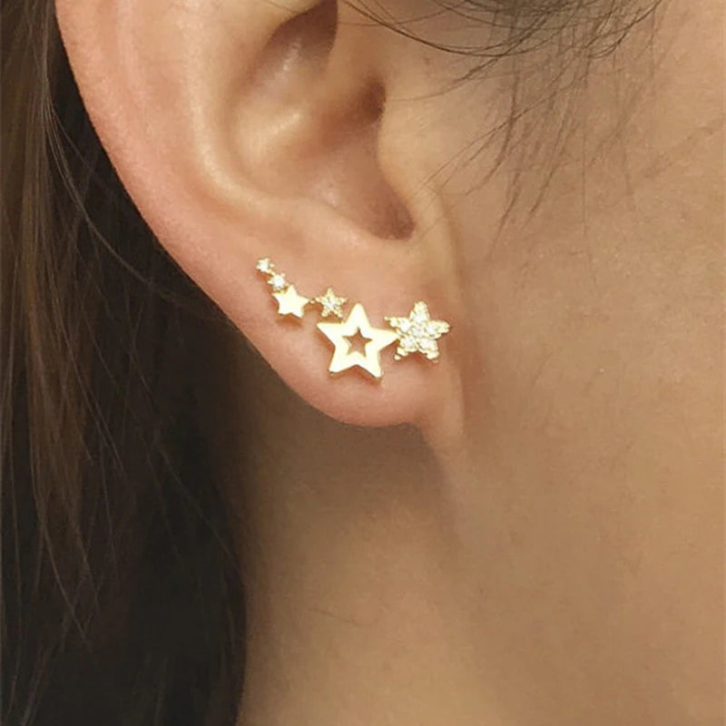 Simple Stylish Star Women Stud Earrings Shiny White Zircon Exquisite Star Square Geometric Female Earring Fashion Jewelry Gifts