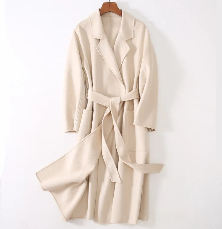 Winter Korean Popular High-end Water Corrugated Woolen Overcoat 2023 Fashion Long Bathrobe Style 100% Wool Jacket Coat Women