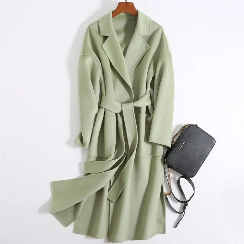 Winter Korean Popular High-end Water Corrugated Woolen Overcoat 2023 Fashion Long Bathrobe Style 100% Wool Jacket Coat Women