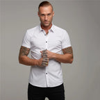 Men's Summer Business Shirt Short Sleeve Turn-down Collar Tuxedo Shirt Fashion Super Slim Fit Male Social Dress Shirt