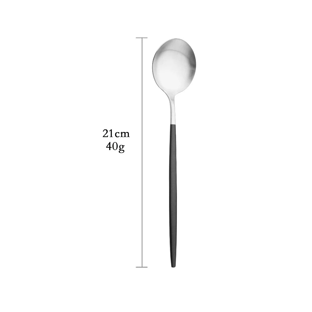 Matte Black Silver Cutlery Set Kitchen Tableware Restaurant Western Dinnerware Knife Dessert Fork Coffee Spoon Teaspoon Flatware