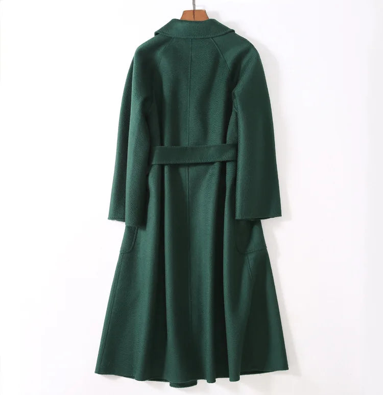 Winter Korean Popular High-end Water Corrugated Woolen Overcoat 2023 Fashion Long Bathrobe Style 100% Wool Jacket Coat Women
