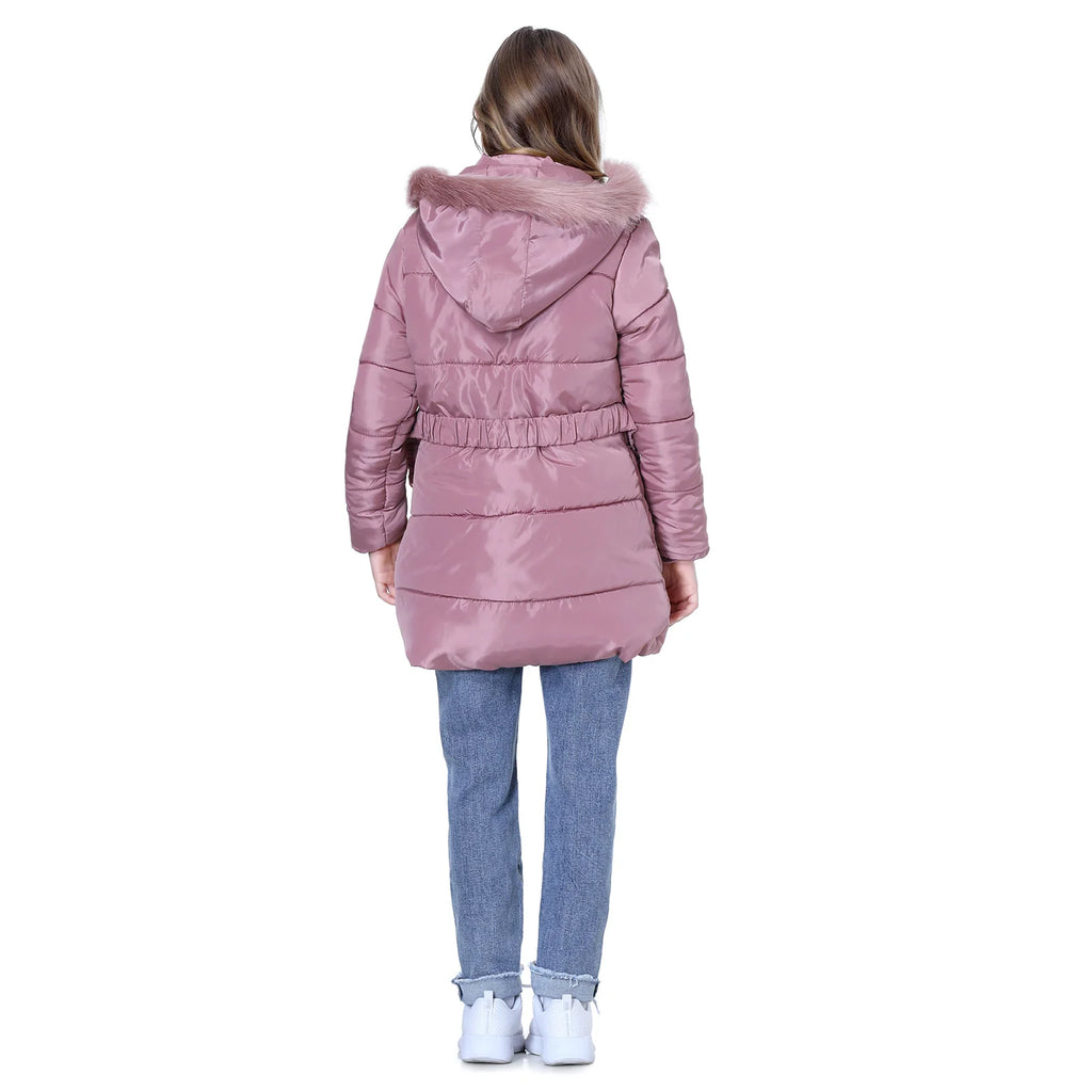 Winter Girls Jacket,Warm Thick Cotton Coat,Fashion Fur Hooded Children's Outerwear,Hairballs Zipper Elastic Waistband Coats