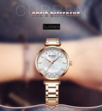 Watches for Women Luxury Brand CURREN Elegant Thin Quartz Wristwatch with Stainless Steel Simple Female Clock