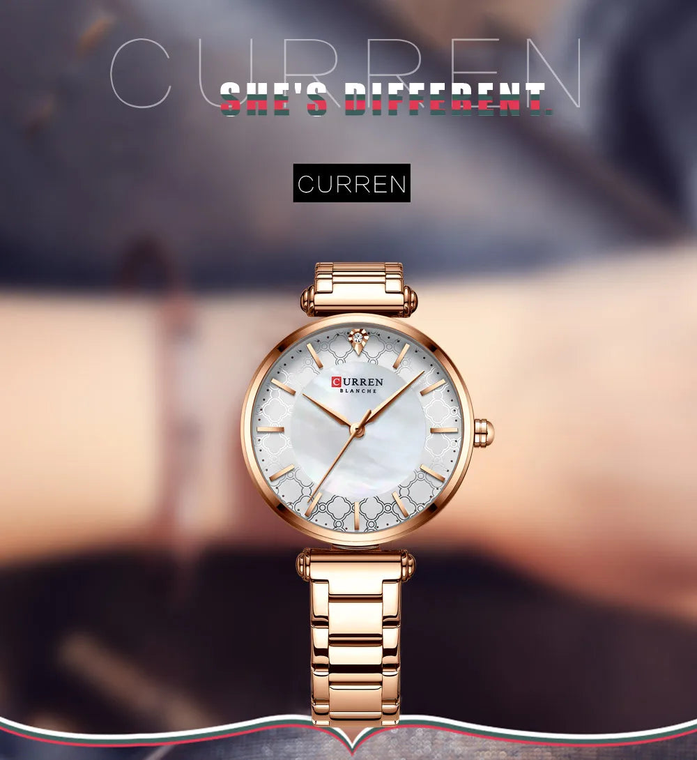 Watches for Women Luxury Brand CURREN Elegant Thin Quartz Wristwatch with Stainless Steel Simple Female Clock