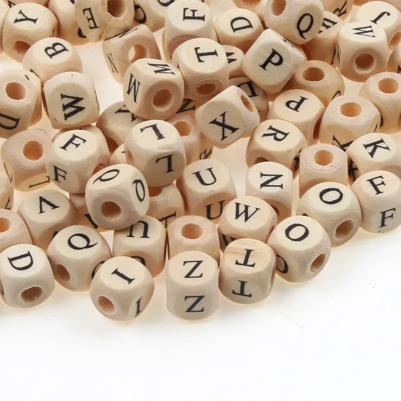 Natural Wooden 50pcs10mm Square Letter Beads Handmade Making Fashion Jewelry Gasket Beads DIY Wooden Bead Carfts Letter Optional