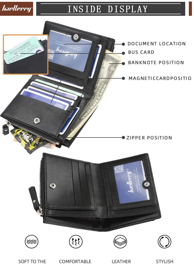 2024 New Men Wallets Free Name Customized Short Male Purse Zipper High Quality Card Holder PU Leather Wallet For Men