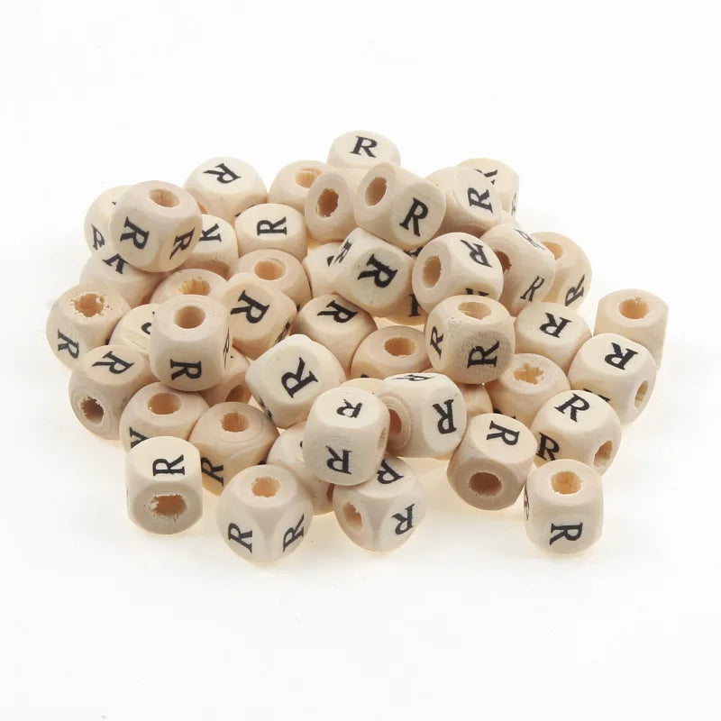 Natural Wooden 50pcs10mm Square Letter Beads Handmade Making Fashion Jewelry Gasket Beads DIY Wooden Bead Carfts Letter Optional