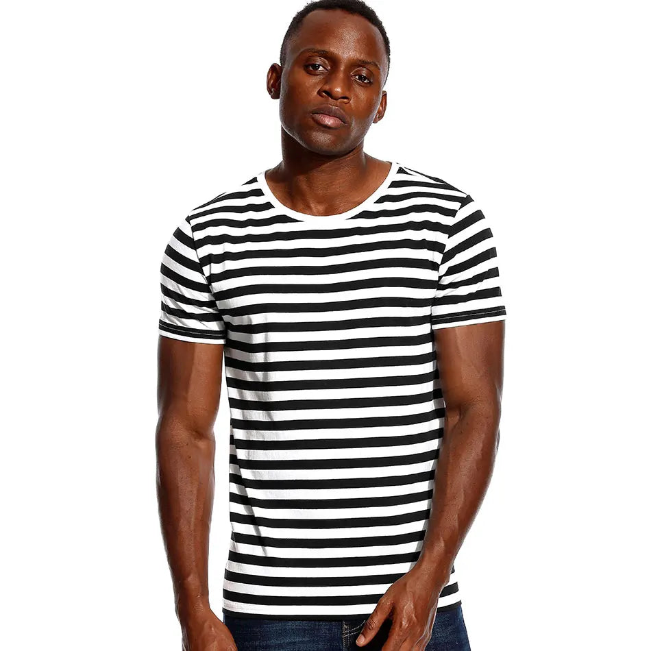Striped Shirt for Men Stripe T Shirt Male Top Tees Navy Russian Shirt Red White Black Blue Boy Even Basic Wide Stripped Casual