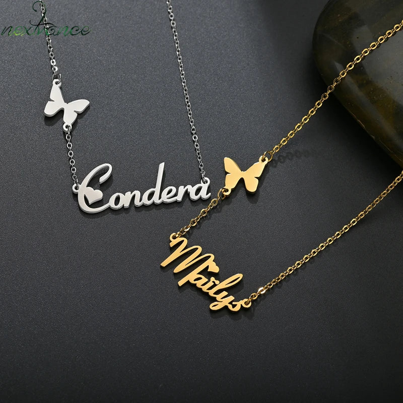 Nextvance Personalized Name Necklace Butterfly Stainless Steel Customized Pendant Chain Lover For Women Creative Gift Jewelry