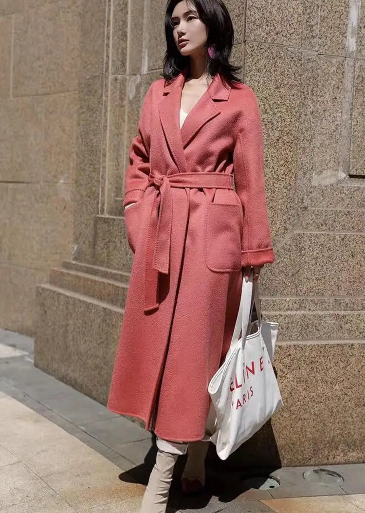 Winter Korean Popular High-end Water Corrugated Woolen Overcoat 2023 Fashion Long Bathrobe Style 100% Wool Jacket Coat Women