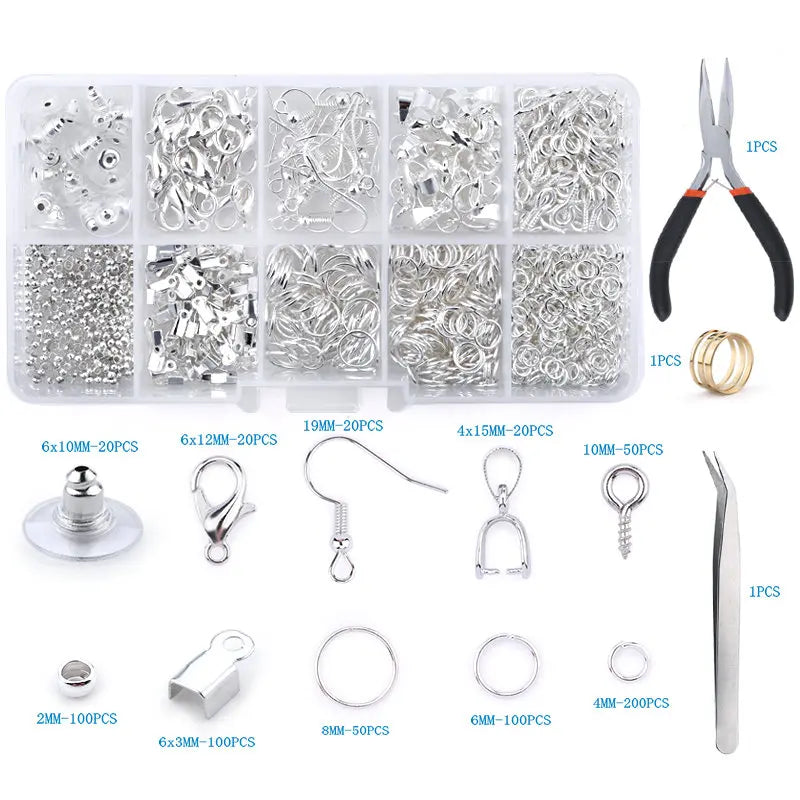 Alloy Accessories Jewelry Findings Set Copper Wire Open Jump Rings Jewelry Making ToolsEarring Hook Jewelry Making Supplies Kit