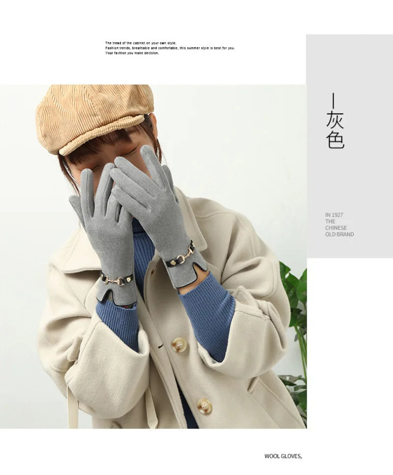 Winter Women Keep Warm Touch Screen Plus Fleece Chain Gloves Elegant Fashion Personality Soft Drive Cycling High Elasticity