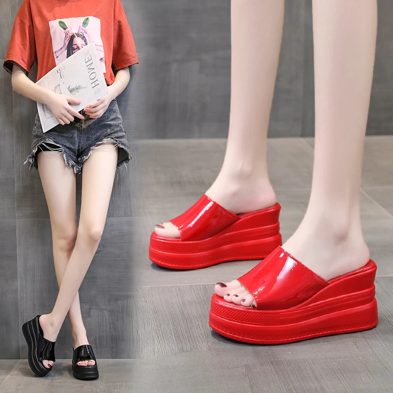 Women Slippers Female Shoes Rubber Beach Slippers For Women Ladies High Platform Flip Flops Red Slides New Summer Shoes Woman