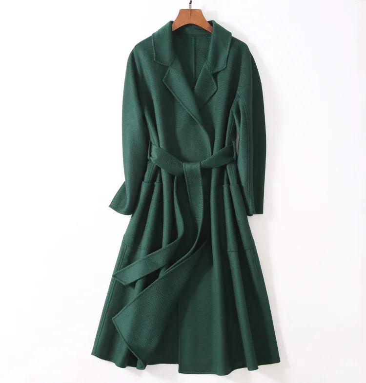 Winter Korean Popular High-end Water Corrugated Woolen Overcoat 2023 Fashion Long Bathrobe Style 100% Wool Jacket Coat Women