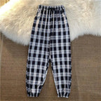 Pants Women New Bunch of feet Fashion Loose Black Plaid Summer Harajuku Students Streetwear Harem Long Trousers Womens Chic