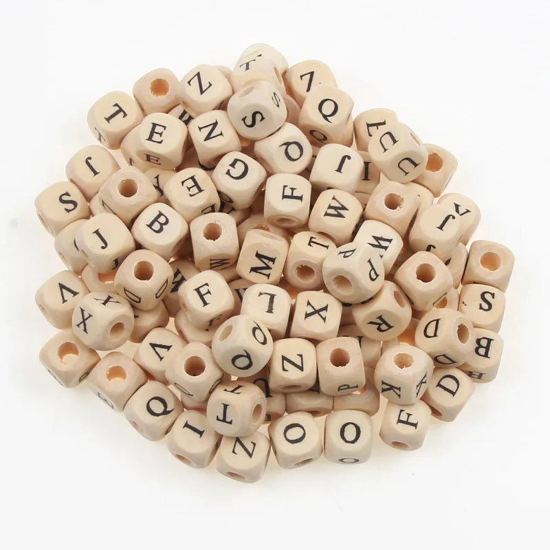 Natural Wooden 50pcs10mm Square Letter Beads Handmade Making Fashion Jewelry Gasket Beads DIY Wooden Bead Carfts Letter Optional