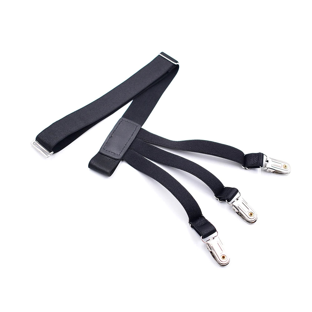 Men's Shirt Stays Adjustable Elastic Shirt Tuckers Garters Shirt Holders with Non-Slip Locking Clamps for Police Military-Black