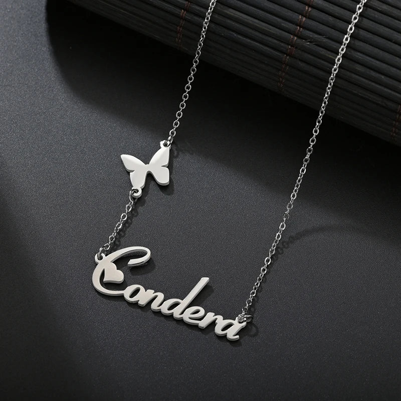 Nextvance Personalized Name Necklace Butterfly Stainless Steel Customized Pendant Chain Lover For Women Creative Gift Jewelry