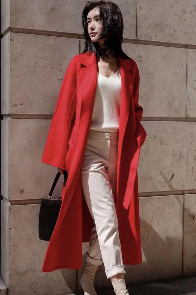 Winter Korean Popular High-end Water Corrugated Woolen Overcoat 2023 Fashion Long Bathrobe Style 100% Wool Jacket Coat Women