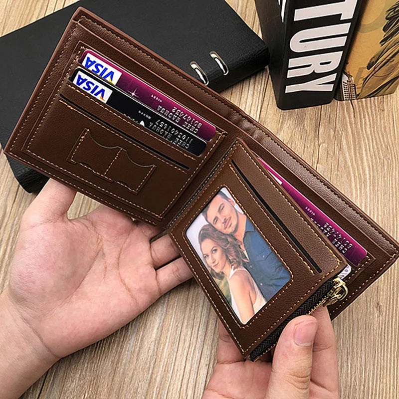 Engraved wallets for men Picture Wallet Trifold Short Ultra-thin Fashion Young Leather Wallet Money Clip Custom Photo Gift