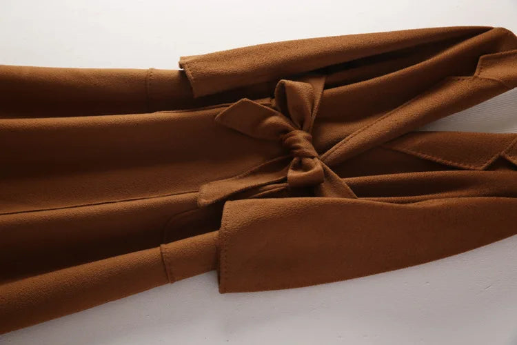 Winter Korean Popular High-end Water Corrugated Woolen Overcoat 2023 Fashion Long Bathrobe Style 100% Wool Jacket Coat Women