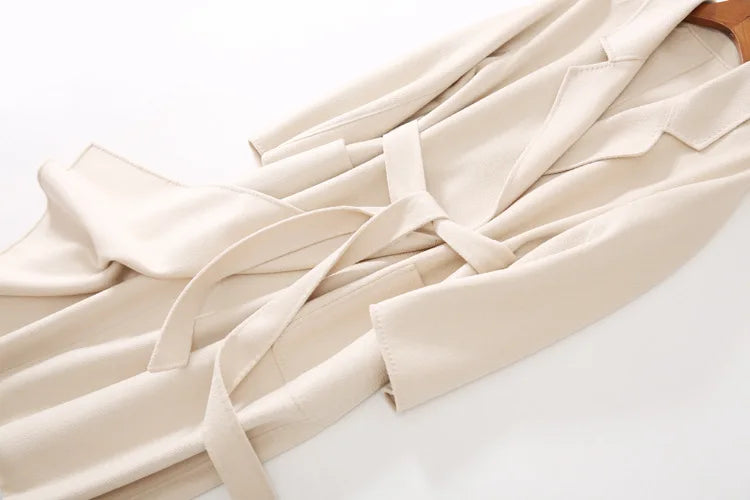 Winter Korean Popular High-end Water Corrugated Woolen Overcoat 2023 Fashion Long Bathrobe Style 100% Wool Jacket Coat Women