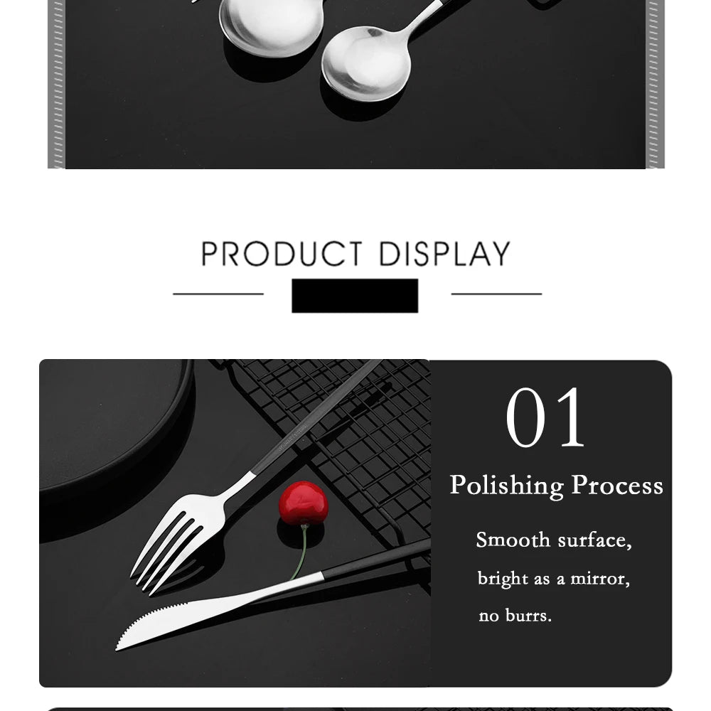 Matte Black Silver Cutlery Set Kitchen Tableware Restaurant Western Dinnerware Knife Dessert Fork Coffee Spoon Teaspoon Flatware