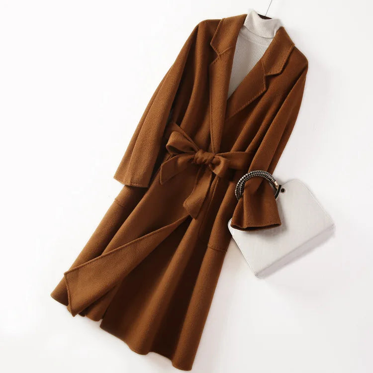 Winter Korean Popular High-end Water Corrugated Woolen Overcoat 2023 Fashion Long Bathrobe Style 100% Wool Jacket Coat Women