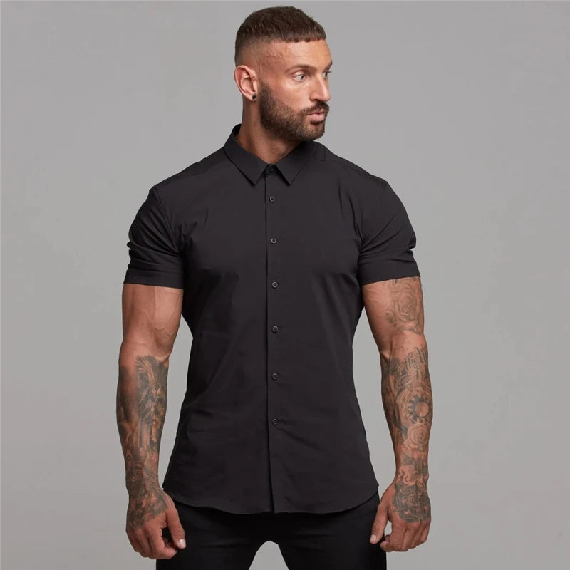 Men's Summer Business Shirt Short Sleeve Turn-down Collar Tuxedo Shirt Fashion Super Slim Fit Male Social Dress Shirt