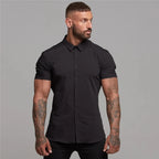 Men's Summer Business Shirt Short Sleeve Turn-down Collar Tuxedo Shirt Fashion Super Slim Fit Male Social Dress Shirt