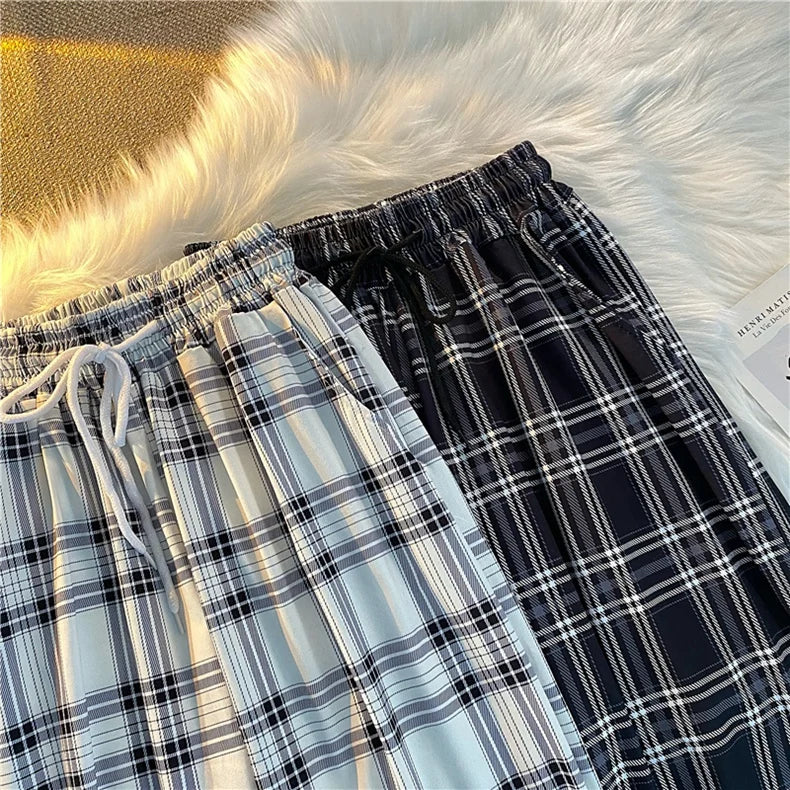 Pants Women New Bunch of feet Fashion Loose Black Plaid Summer Harajuku Students Streetwear Harem Long Trousers Womens Chic