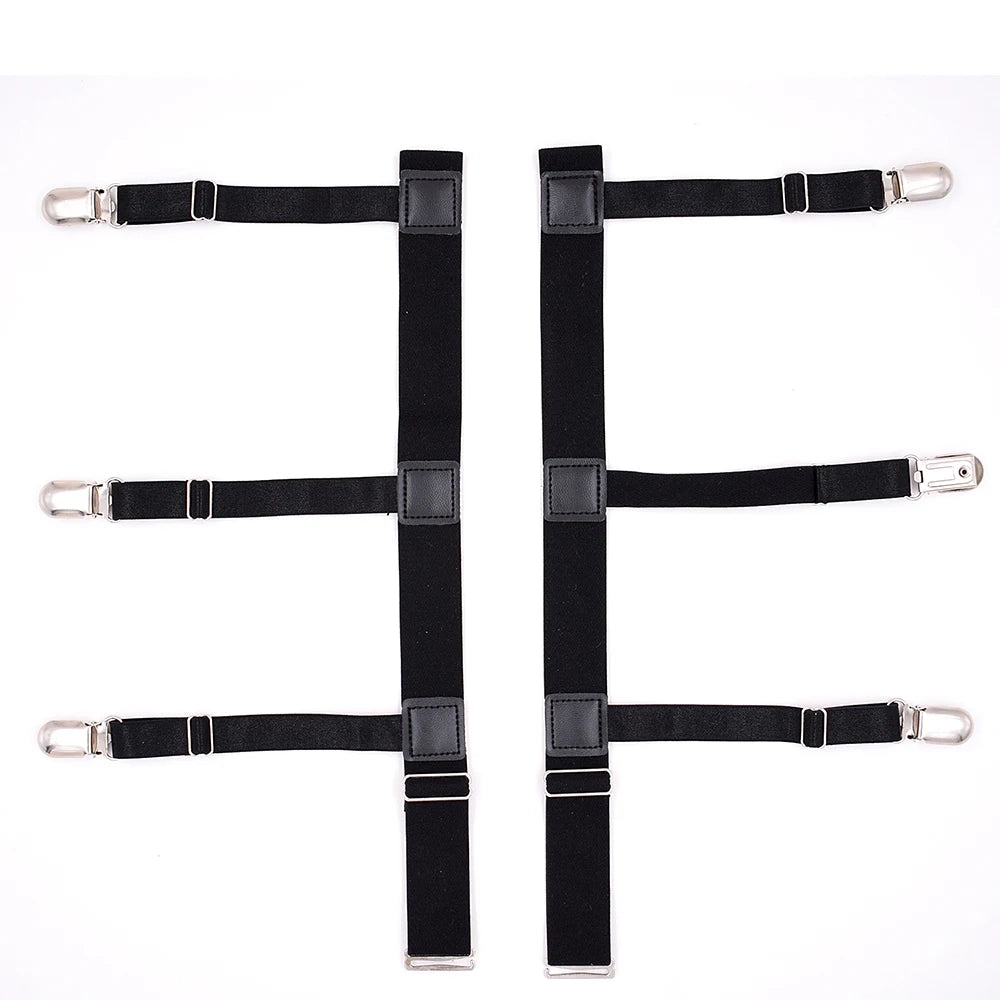 Men's Shirt Stays Adjustable Elastic Shirt Tuckers Garters Shirt Holders with Non-Slip Locking Clamps for Police Military-Black