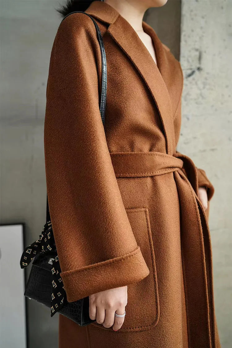 Winter Korean Popular High-end Water Corrugated Woolen Overcoat 2023 Fashion Long Bathrobe Style 100% Wool Jacket Coat Women