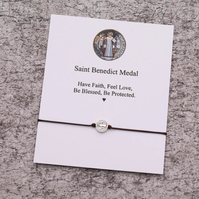 Saint Benedict Wish Bracelet Saint Benedict Charm Red String Protection Bracelet Religious Jewelry Women Men Kabbalah Bracelet