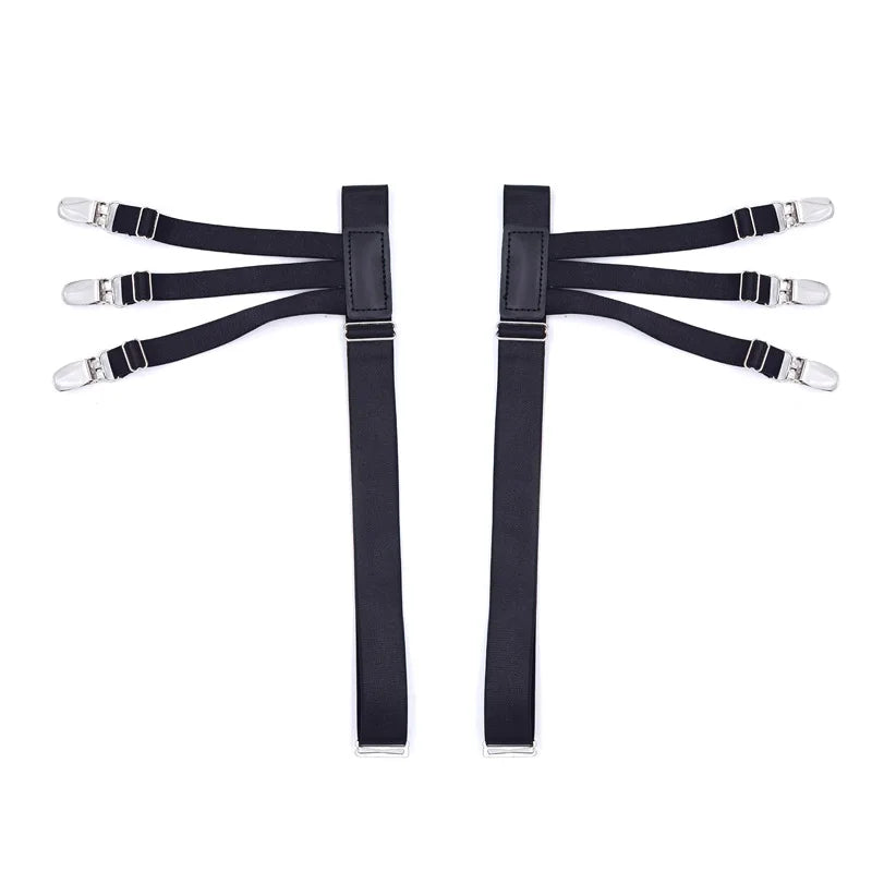 Men's Shirt Stays Adjustable Elastic Shirt Tuckers Garters Shirt Holders with Non-Slip Locking Clamps for Police Military-Black