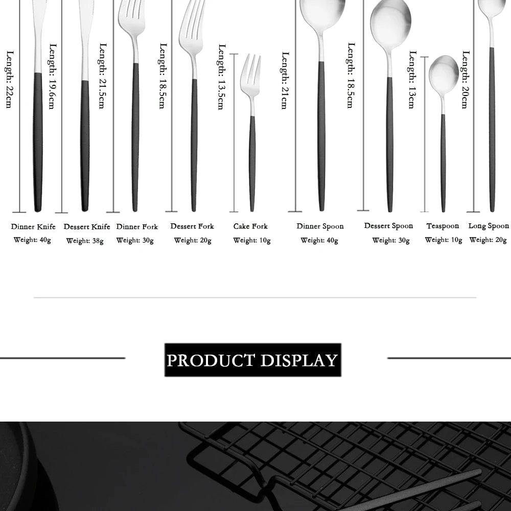 Matte Black Silver Cutlery Set Kitchen Tableware Restaurant Western Dinnerware Knife Dessert Fork Coffee Spoon Teaspoon Flatware