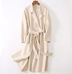 Winter Korean Popular High-end Water Corrugated Woolen Overcoat 2023 Fashion Long Bathrobe Style 100% Wool Jacket Coat Women