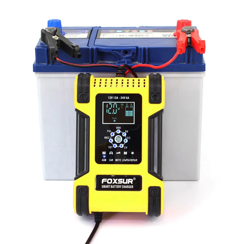 Car Battery Chargers 12A Large Power Full Automatic Smart Battery Chargers 12V 24V Battery Desulfator for Car Truck