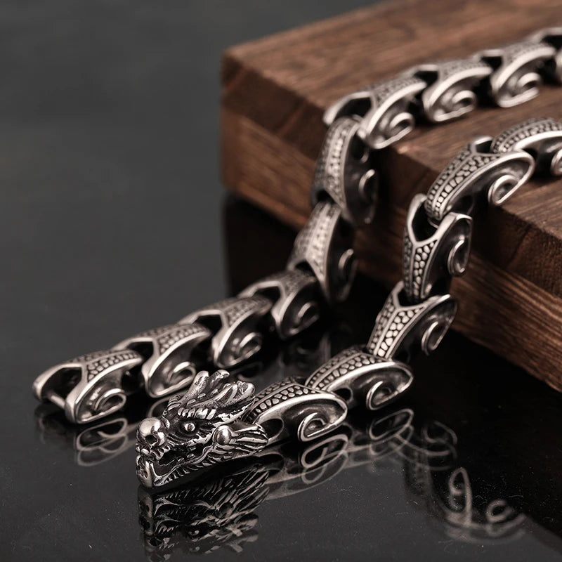 Gothic Dragon Keel Chain Choker Necklace For Men Heavy 316L Stainless Steel On Neck Jewelry Birthday Gifts For Boyfriend Father