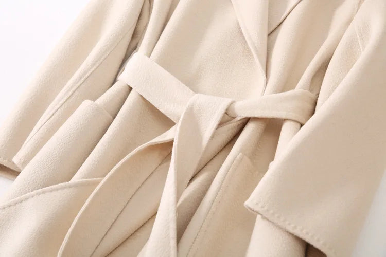 Winter Korean Popular High-end Water Corrugated Woolen Overcoat 2023 Fashion Long Bathrobe Style 100% Wool Jacket Coat Women