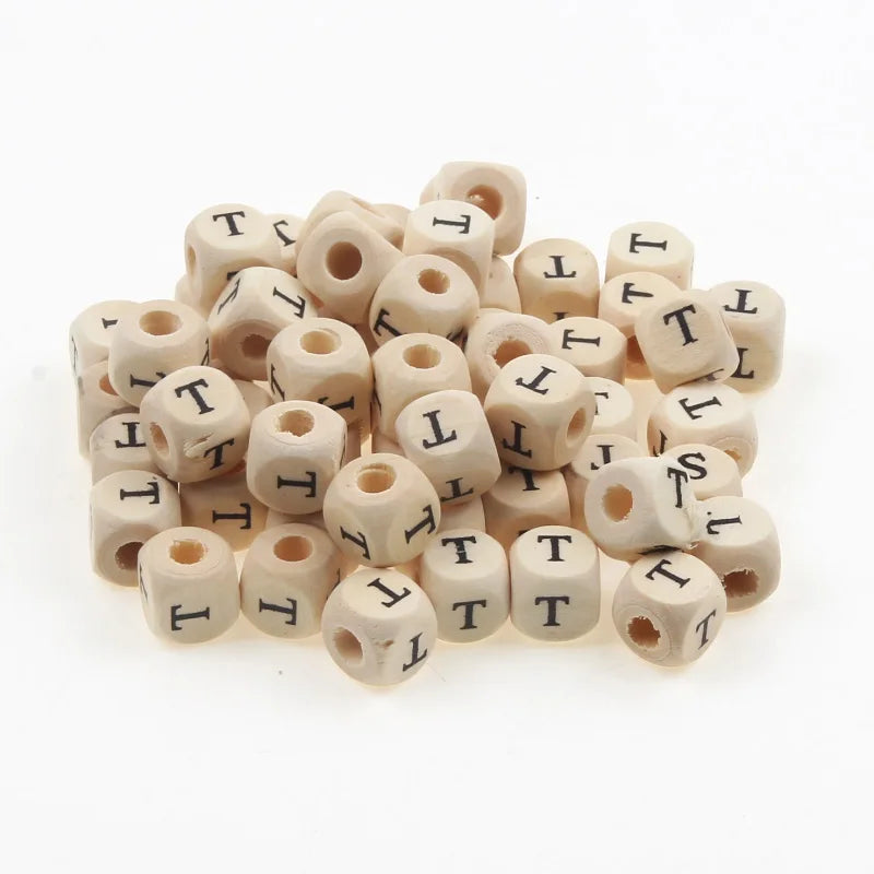 Natural Wooden 50pcs10mm Square Letter Beads Handmade Making Fashion Jewelry Gasket Beads DIY Wooden Bead Carfts Letter Optional