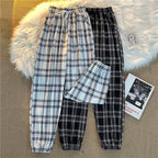 Pants Women New Bunch of feet Fashion Loose Black Plaid Summer Harajuku Students Streetwear Harem Long Trousers Womens Chic