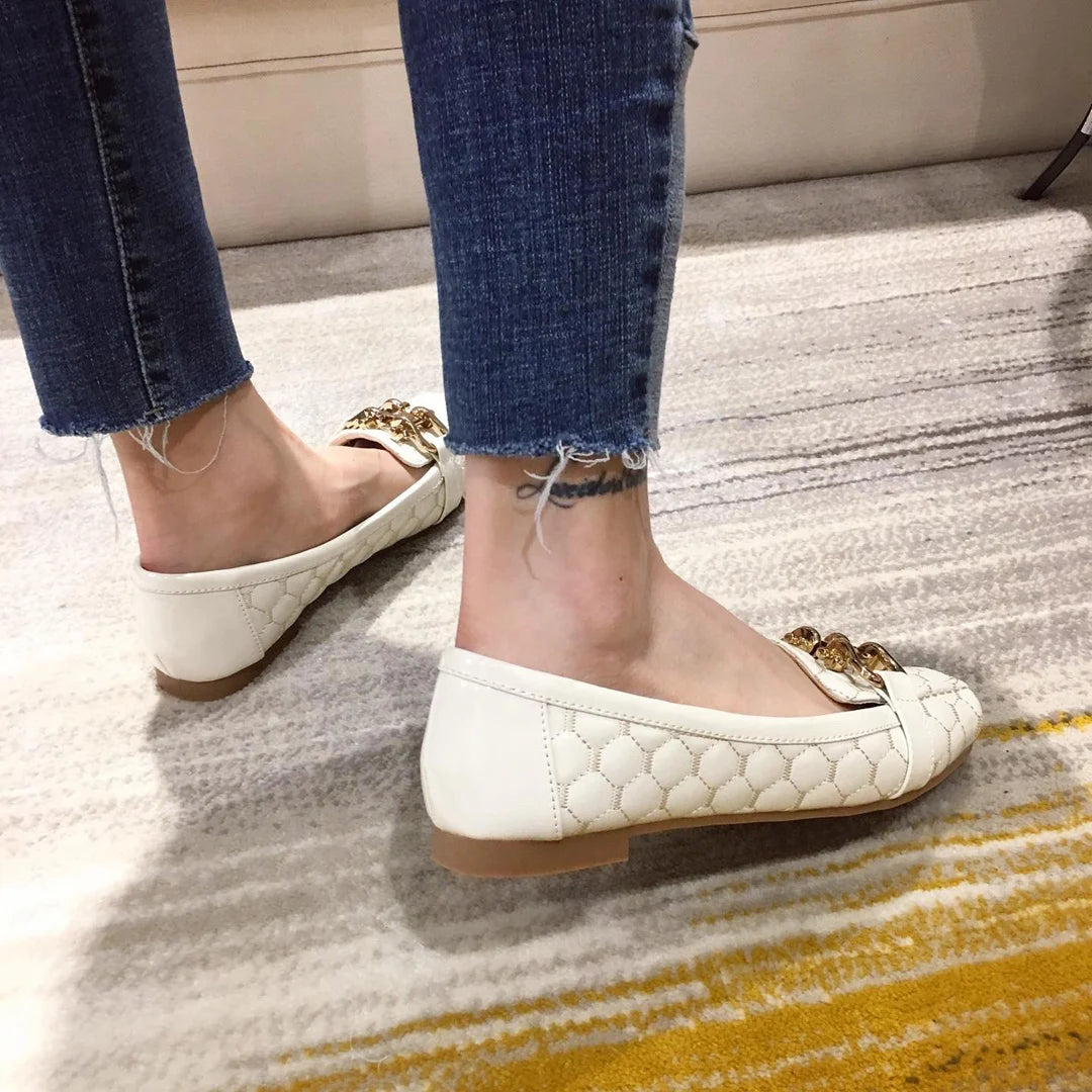 Woman's Flats Casuales for Female Soft Bottom Comfortable Square Head Single Shoes White Black Red Ladies Spring Autumn Loafers