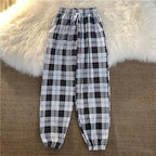Pants Women New Bunch of feet Fashion Loose Black Plaid Summer Harajuku Students Streetwear Harem Long Trousers Womens Chic