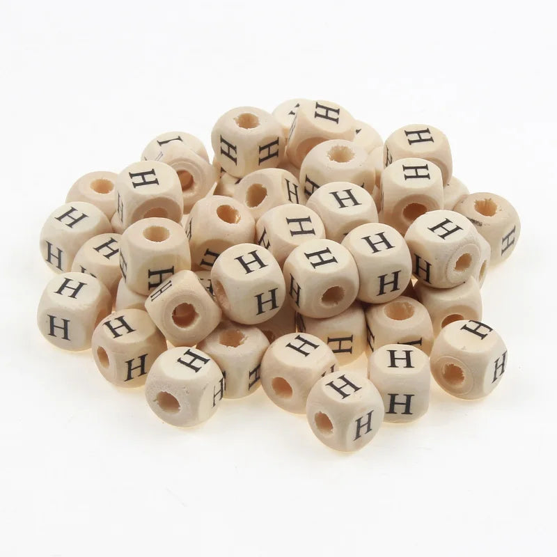 Natural Wooden 50pcs10mm Square Letter Beads Handmade Making Fashion Jewelry Gasket Beads DIY Wooden Bead Carfts Letter Optional