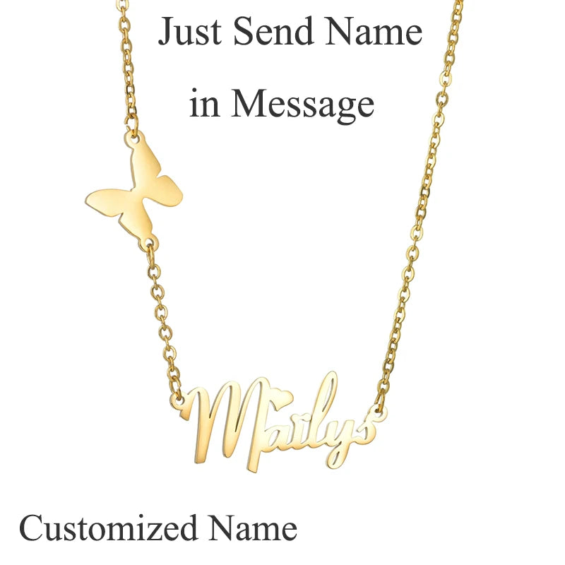 Nextvance Personalized Name Necklace Butterfly Stainless Steel Customized Pendant Chain Lover For Women Creative Gift Jewelry